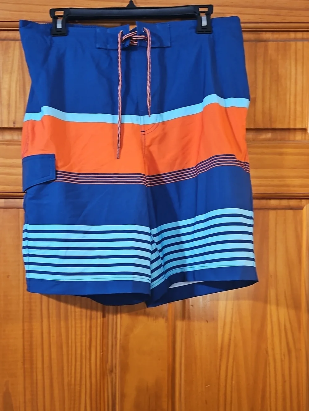 Men's Blue & Orange Striped Swim Trunks